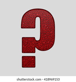 Vector sequins sign question mark. Glitter font shape of red dots, points, circles. Creative disco club bright sparkle. Red glitters, sparkles, paillettes letters. Question, ask, answer.