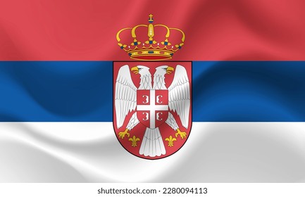 Vector Serbia. Waved Flag of Serbia. Serbia emblem, icon.