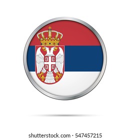 Vector Serbian flag Button. Serbia flag glass button style with metal frame.