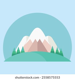 a vector serene flat design of dome mountains with smooth, rounded peaks and gentle slopes