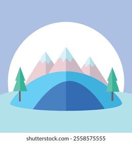 a vector serene flat design of dome mountains with smooth, rounded peaks and gentle slopes