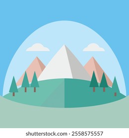 a vector serene flat design of dome mountains with smooth, rounded peaks and gentle slopes