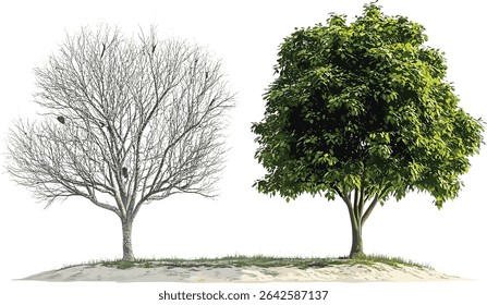 Vector serenity trees transition isolated transparent backgrounds, nature peaceful design, calm landscape, vector art, green trees, tranquil scene, peaceful nature, isolated tree design
