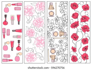 
vector series collection of ornaments on the theme of flowers and cosmetics
