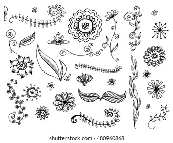 vector series of draw flowers straight pink plant white vegetation scenery nails star crowd branch vine community black conceptual boundary pile earth sprout ornate set silhouette turn science partner