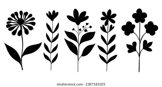 vector series of hand-drawn floral silhouettes