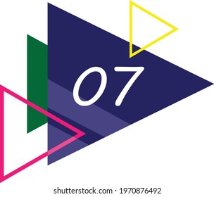 Vector series of numbers, flat arrow bullet point of number seven. Good for learning about numbers