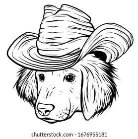 vector serious cartoon hipster dog Labrador Retriever in a gray silk hat