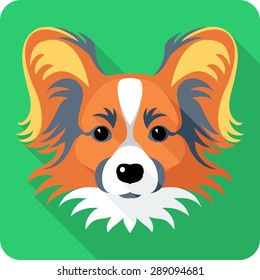 Vector serious dog Papillon red and black dog icon flat design 