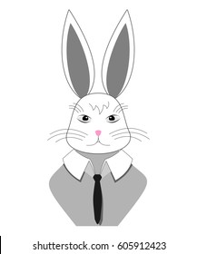 Vector serious rabbit bust sketch in simple gray shirt