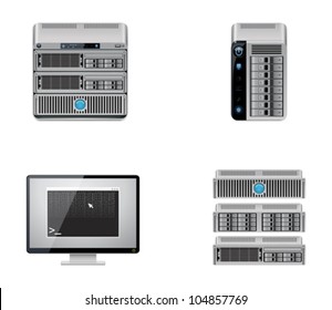 Vector server and computer networking hardware icon set