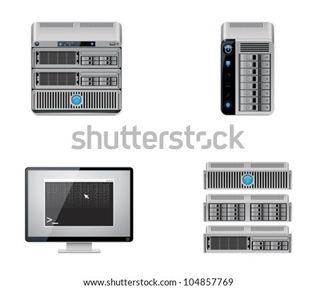 Vector server and computer networking hardware icon set