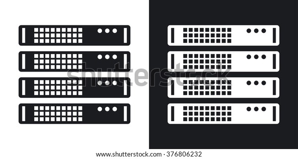 Vector server rack icon. Two-tone version on\
black and white\
background