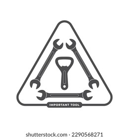 Vector service key symbols with beer opener. Text Important tool. Isolated on white background.