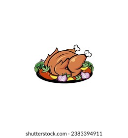 Vector serving chicken meat on a plate with a variety of vegetables
