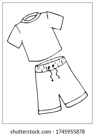 Vector sest with outlines of white basic simple T-shirt and Bermuda Shorts. For your web site design, logo, icon, app, UI. Isolated stock illustration on white background. Cartoon style