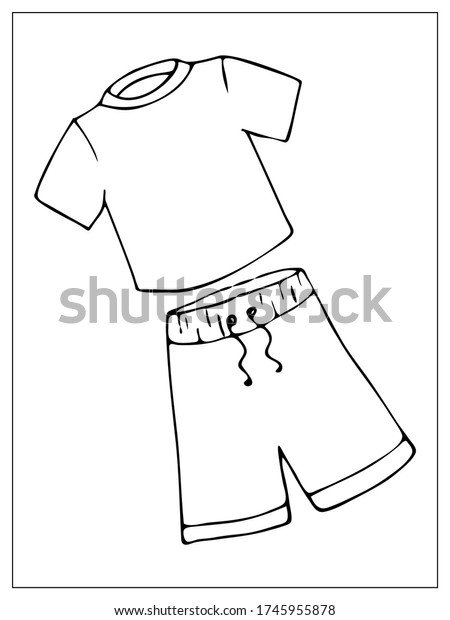 Vector sest with outlines of white basic simple\
T-shirt and Bermuda Shorts. For your web site design, logo, icon,\
app, UI. Isolated stock illustration on white background. Cartoon\
style