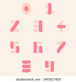 Vector set of 0-9 colored pink pastel.
