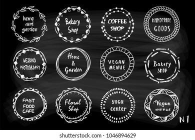 Vector set 1 of hand drawn frames on a chalk background for your own logo design.