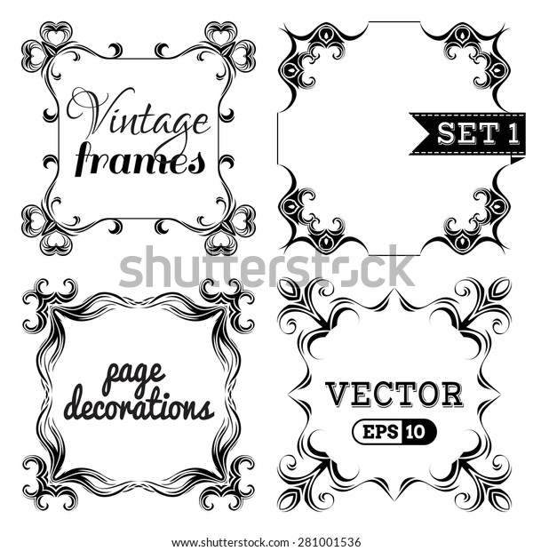 Vector set 1. Ornate vintage frames. Ornate design\
elements and page decorations isolated on white background. There\
are places for text.
