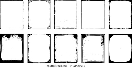 Vector set with 10 old vintage frames - design elements with scratches and stains - borders