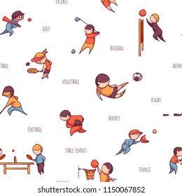 Vector set of 10 sports, such us football, tennis and etc. Seamless pattern - Shutterstock ID 1150067852