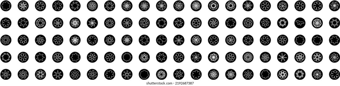 Vektor: 100 Blumen in einem schwarzen Symbol. Vektorgrafik. mit den Farben schwarz-weiß