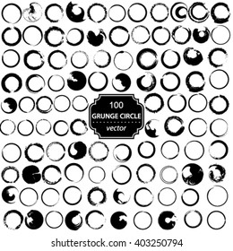 Vector set of 100 grunge circle brush strokes for frames.