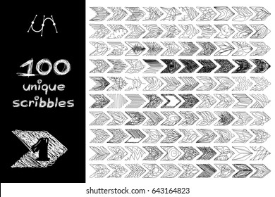 vector SET 100 SCRIBBLES scrawl collection. Clip art isolated on transparent background. Graphic stylized objects. Hand drawn geometric texture concept. Unique sketch of hexagon design elements. 01 - Powered by Shutterstock - Get 15% off with code: PIKWIZARD15