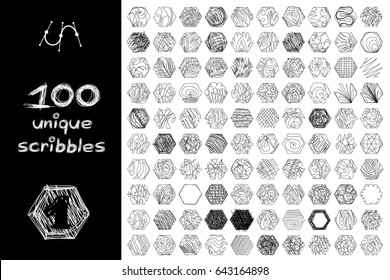 vector SET 100 SCRIBBLES scrawl collection. Clip art isolated on transparent background. Graphic stylized objects. Hand drawn geometric texture concept. Unique sketch of hexahedron design elements. 01 - Powered by Shutterstock - Get 15% off with code: PIKWIZARD15