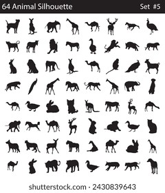 Vector set of 100 very detailed animal silhouettes. Animals icon set with 100 vector. Simple filled farm icons isolated on a white background. Good for apps and web sites. all animal set vector