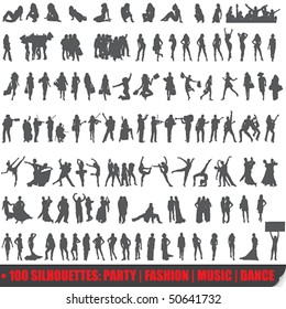Vector set of 100 very detailed silhouettes