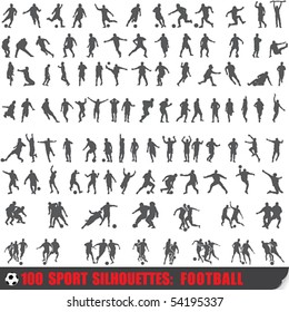 Vector set of 100 very detailed soccer silhouettes