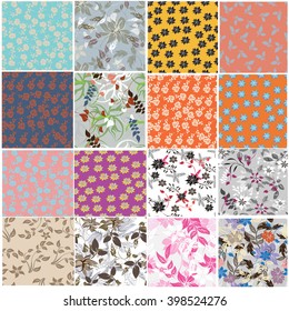 Vector set 12 seamless pattern flowers and floral texture.