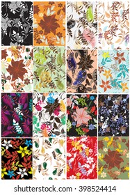 Vector set 12 seamless pattern flowers and floral texture.