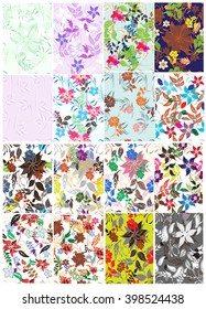 Vector set 12 seamless pattern flowers and floral texture.