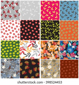 Vector set 12 seamless pattern flowers and floral texture.