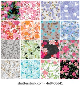 vector set 12  seamless pattern flowers 