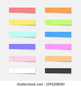 Vector set of 12 stickers in different colors. Realistic paper sheets with shadows. Paper dividers for templates, packaging design and your own projects. Eps 10.