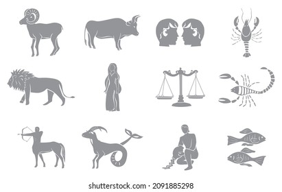 vector set - 12 Zodiac signs - animals (and mythological hybrids)