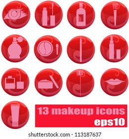 vector set of 13 makeup icons on red