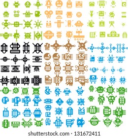 Vector set of 143 space robots, monsters and aliens