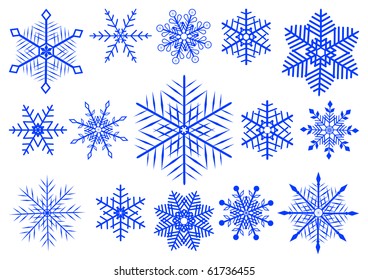 Vector set  of 15 beautiful snowflakes.