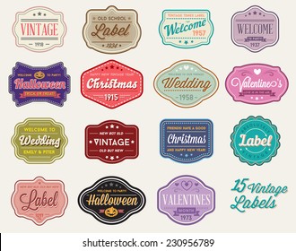 Vector Set of 15 of Vintage Retro Styled Premium Design Labels