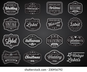 Vector Set of 15 of Vintage Retro Style Premium Design Labels Black and White