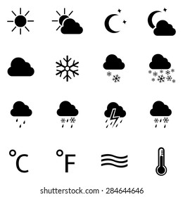 Vector Set of 16 Black Weather Icons