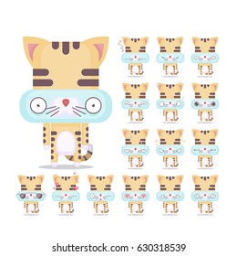 Vector set of 16 cat character emotions. Animal collection.