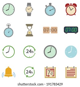 Vector Set of 16 Color Time Icons