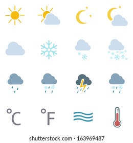 vector set of 16 color weather icons
