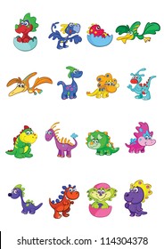 vector set of 16 cute and colorful baby dino's